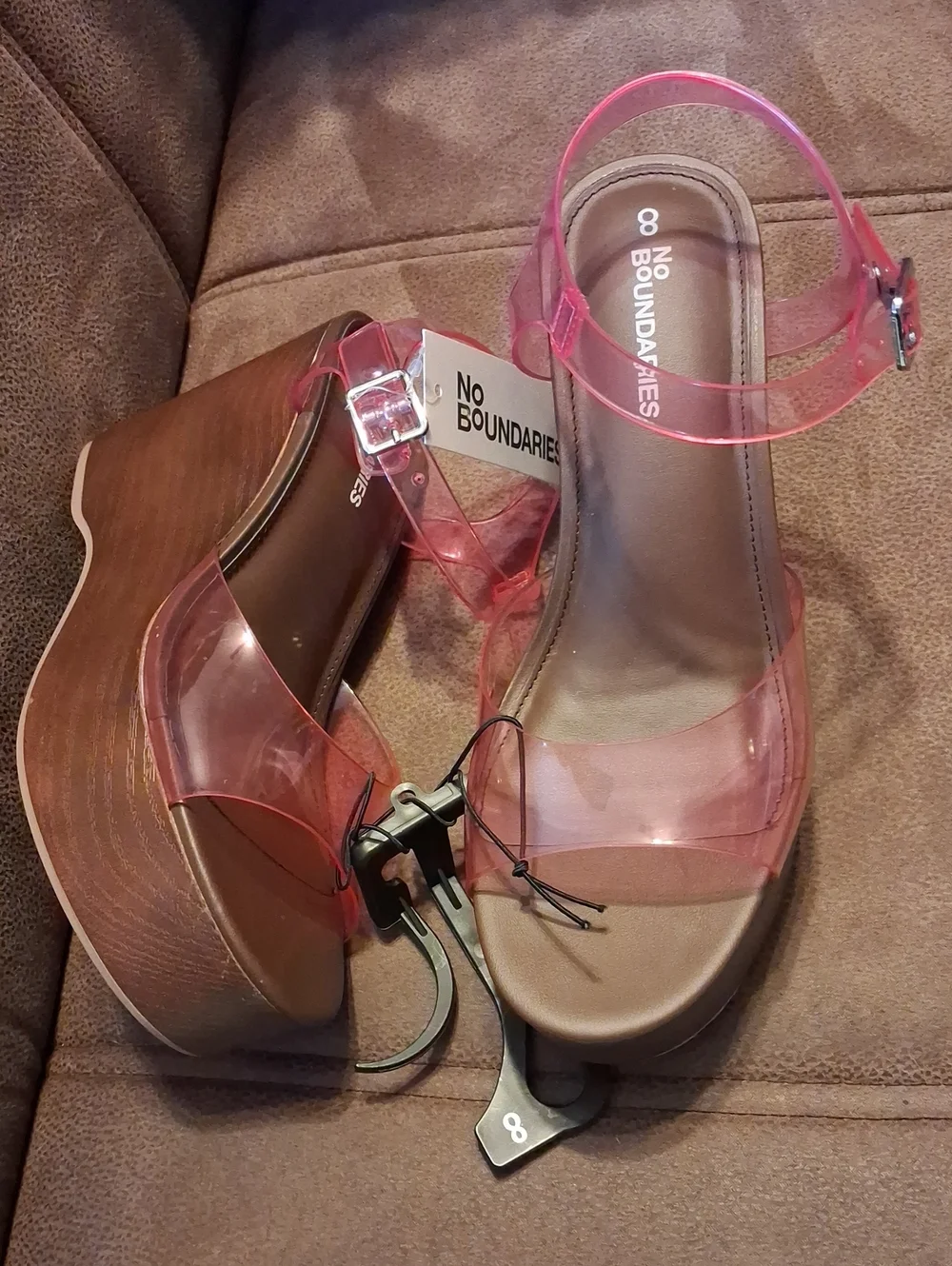 No Boundaries Pink Jelly Strap Platform Wedge Sandals Size 8